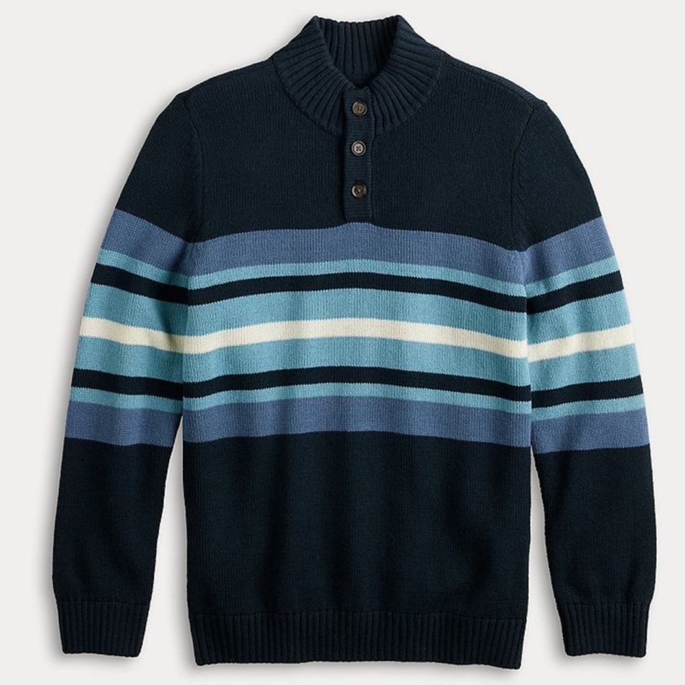 Sonoma Goods for Life Boys Stripe Mock Neck Quarter Button Pullover Sweater